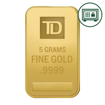 A picture of a 5 gram TD Gold Bar - Secure Storage